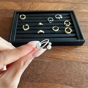 Women’s Silver Tone Spinner Ring with Pearl Elegant Rotating Design Statement